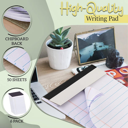 Yellow Legal Notepads 5x8, Pack of 6 - legal Ruled Writing Pad. Perforated Edge. Canary Yellow, Universal, Junior Size, 50 sheets per Pad. By Enday