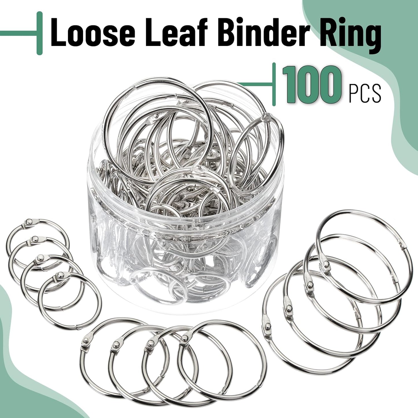 Mr. Pen- Loose Leaf Binder Book Rings, 5 Assorted Sizes (0.6", 1", 1.2", 1.5",2"), 36 Pack, Metal Binder Rings for Index Cards, Keychains, School, Home, Office, Silver