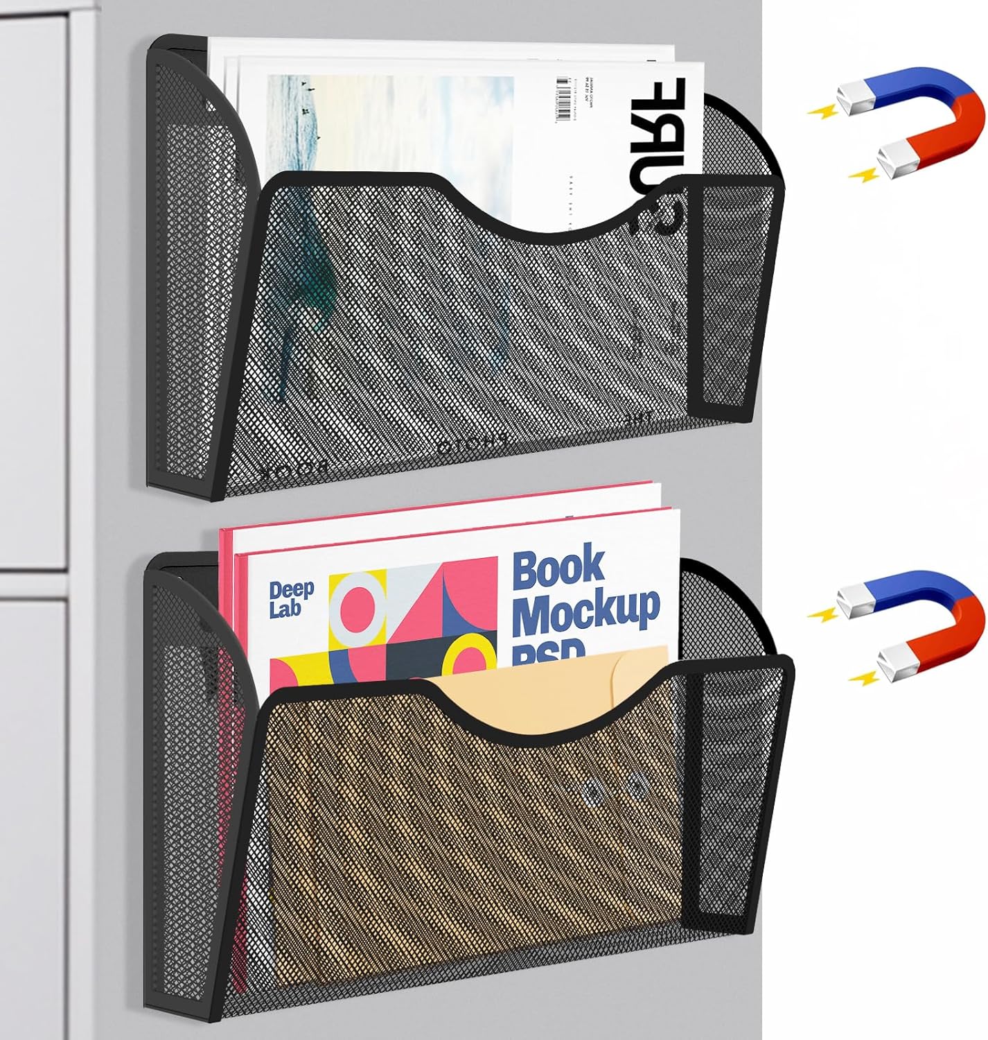 Magnetic File Holder 1 Pockets File Folder Organizer, Office Hanging Magazine Rack for File Cabinets, Magnetic Paper Holder, No Drilling Mail Organizer for Refrigerator, Office