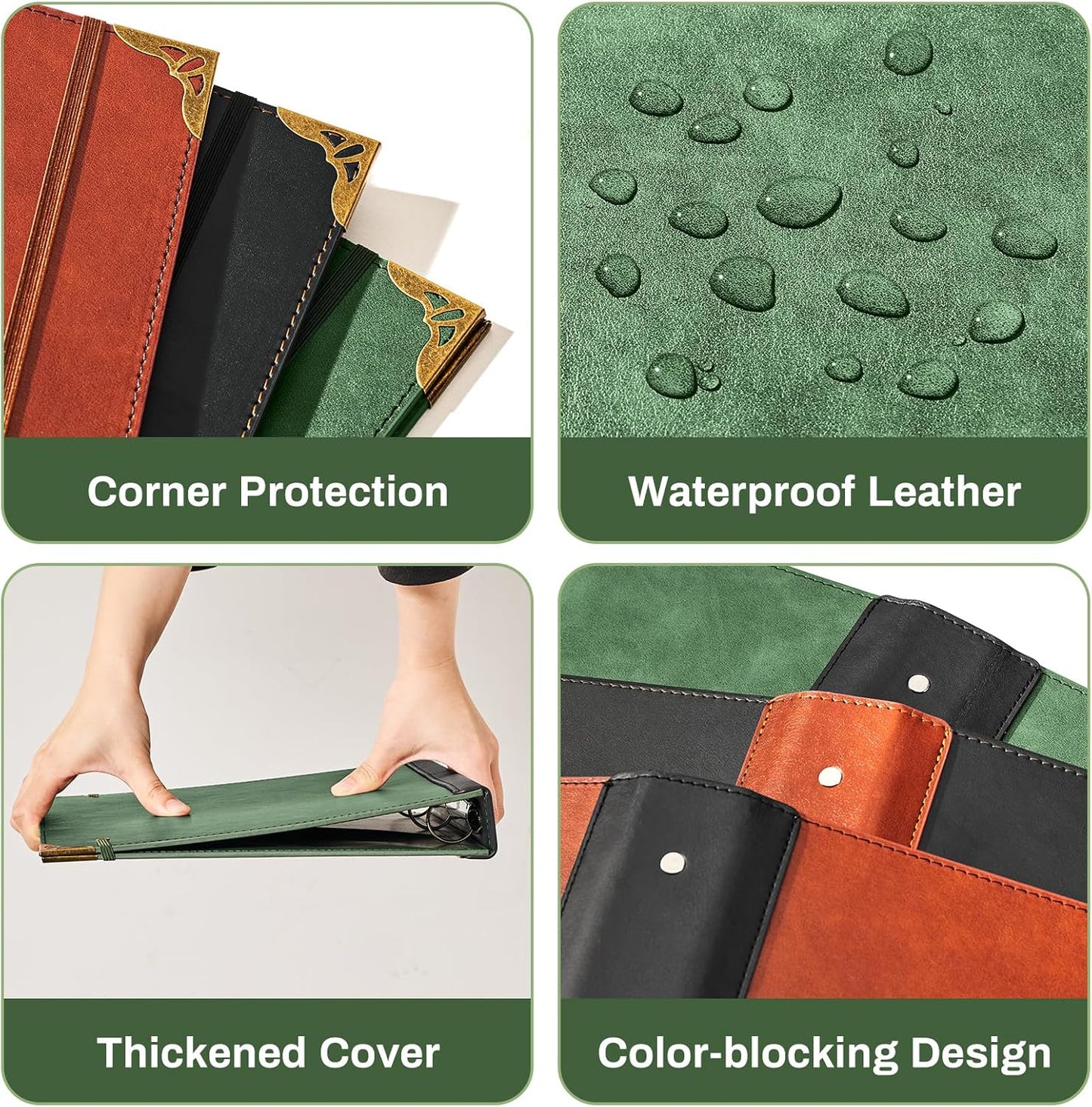 Ovesmusl Leather 3 Ring Binder 1 Inch Round Ring Binder Fits 200 Sheets 8.5"x11" Letter Size Paper, Wedding Family History Notebook Cover Loose Leaf Organizer, Brown