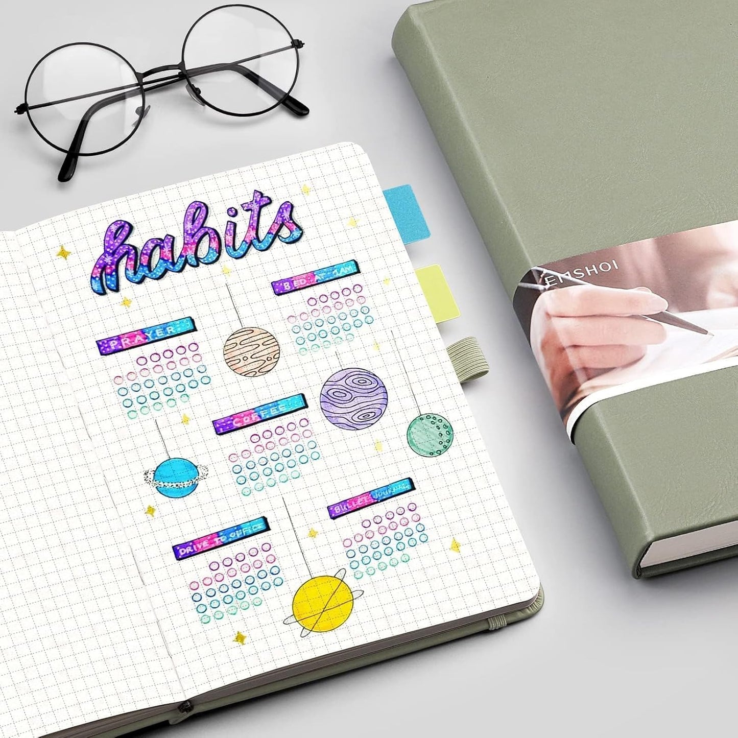 EMSHOI Graph Paper Notebook - 256 Pages A5 Graph Notebook/Journal, Hard Cover, 120gsm Thick Paper, Smooth PU Leather, Inner Pocket, 5.75'' × 8.38''-Black