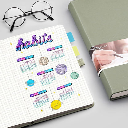 EMSHOI Graph Paper Notebook - 256 Pages A5 Graph Notebook/Journal, Hard Cover, 120gsm Thick Paper, Smooth PU Leather, Inner Pocket, 5.75'' × 8.38''-Black