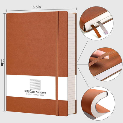 AHGXG 8.5''×11'' Notebook College Ruled - Large A4 Notebook Lined Journal - 320 Pages Thick Journal for Writing, 100gsm Thick Paper, Leather Softcover, for Work School - Black