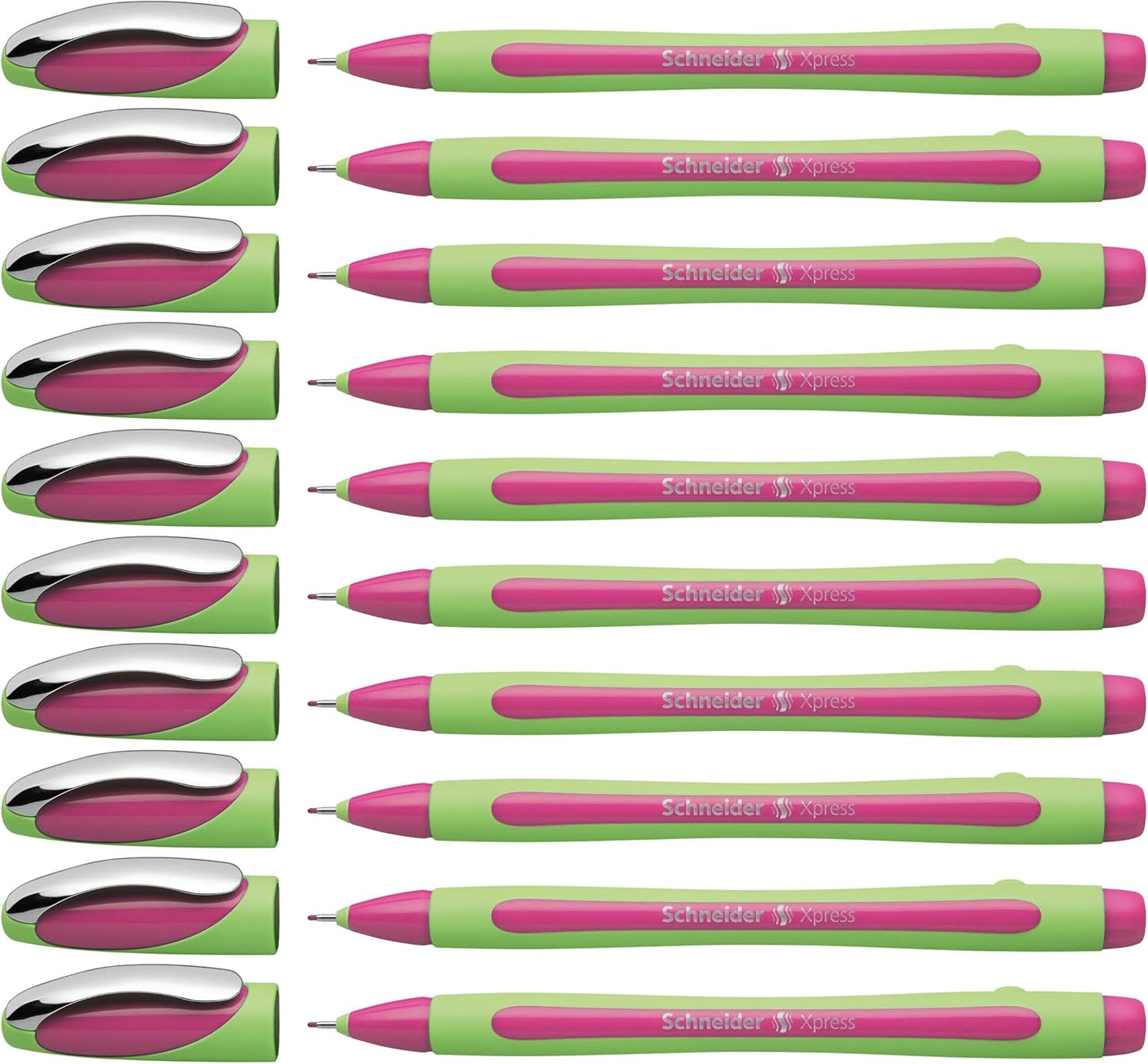 Schneider Xpress Premium Fineliner, 0.8 mm Porous Point, Light Green Barrel, Blue Ink, Box of 10 Pens (190003)