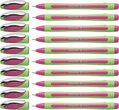 Schneider Xpress Premium Fineliner, 0.8 mm Porous Point, Light Green Barrel, Blue Ink, Box of 10 Pens (190003)