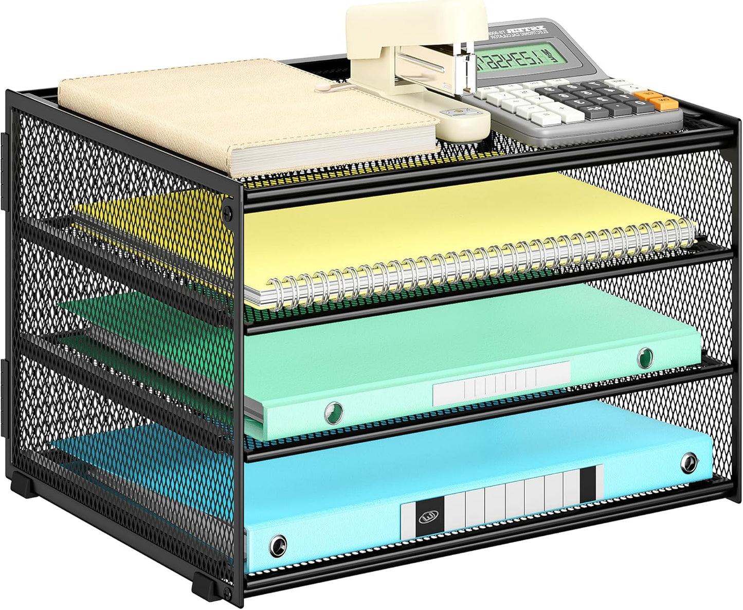 Lavatino 3-Tier Letter Tray Desk Organizer, Mesh Metal Paper File Tray Organizer for Desk, Office Supplies & Home Organization, Fits A4 Paper, Mail, Magazines & Office Accessories (Black with Handle)