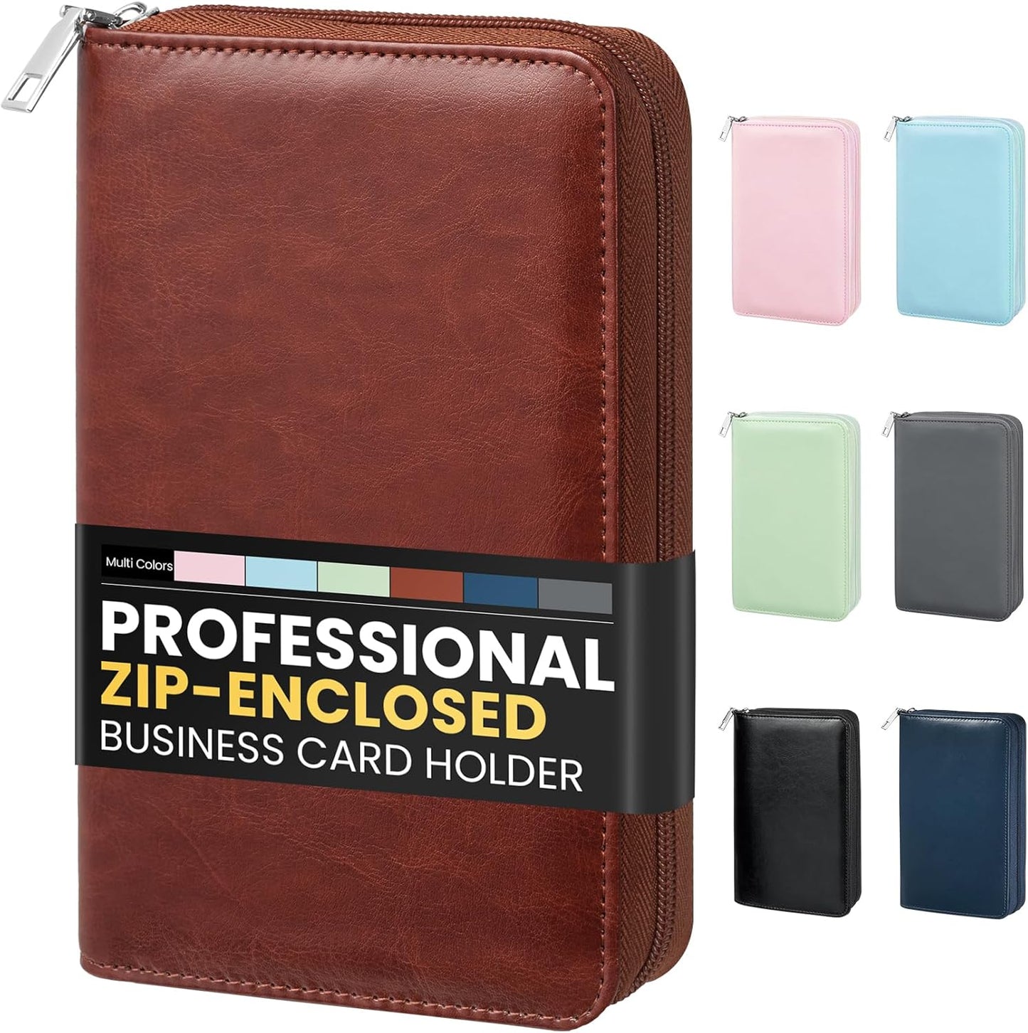 Sooez Leather Professional Business Card Book Holder Organizer, 240 Capacity Credit Card Booklet, PU Name Cards Holder Storage File for Men Women, 7.7 x 4.5 Inch, Black