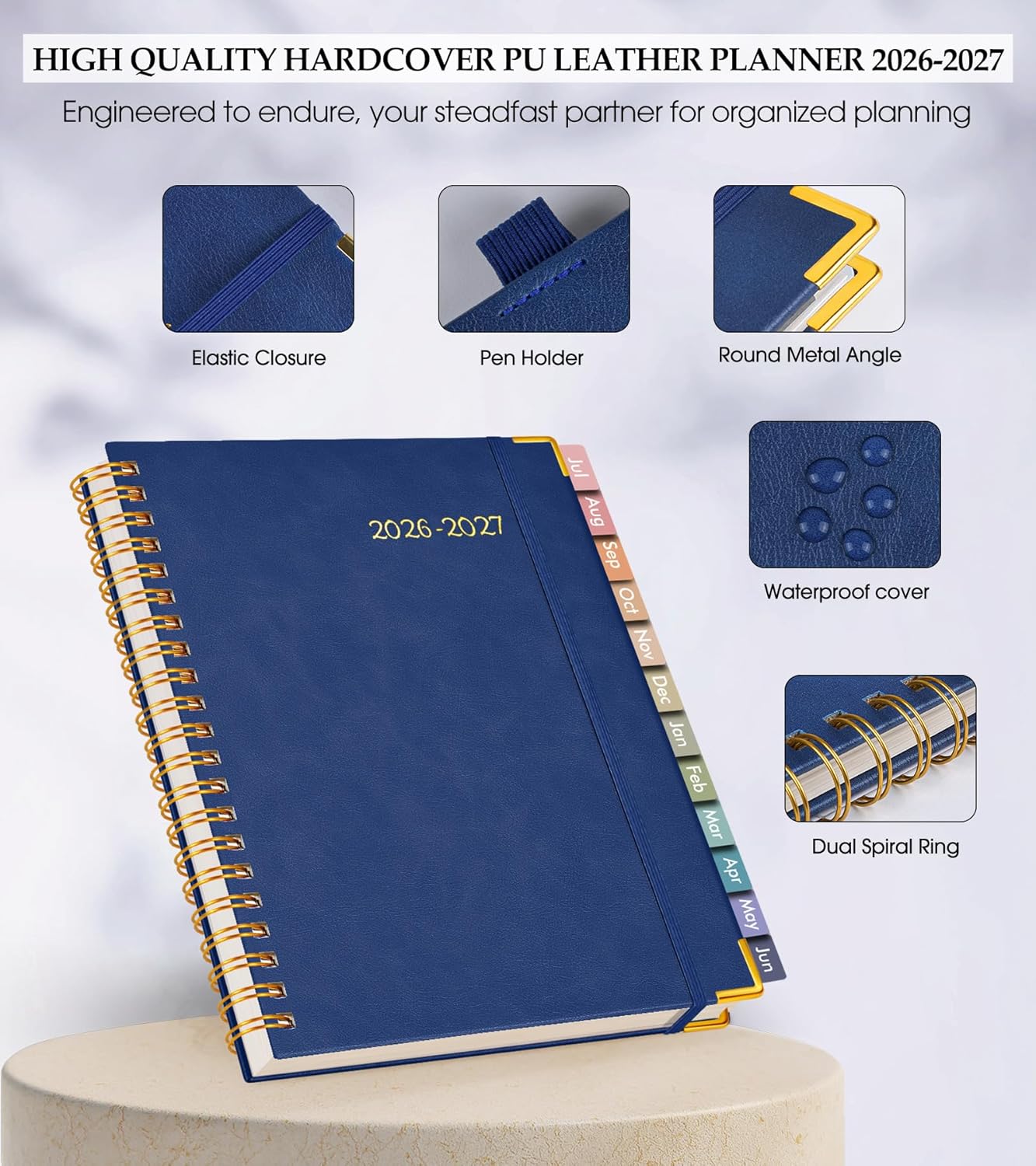 2026 Planner, Weekly and Monthly Calendar Planner from January 2026 - December 2026, 8.5" x 11" Hardcover Leather Hourly Appointment Book with Tabs, Spiral Daily Planners for School Work Home, Green