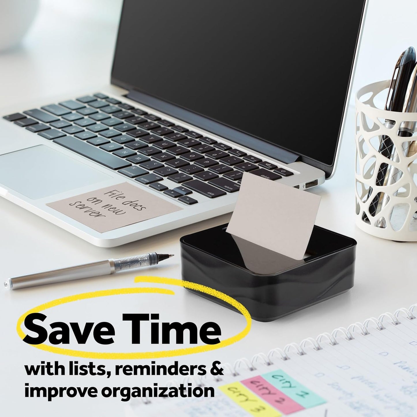 Post-it Note Dispenser, Sticky Note Holder, Black Wave Design, Includes 3 Pads of 90 Sheets of 3 in x 3 in Pop-Up Notes, Classroom or Office Supplies