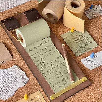 Retro Wall Mounted Memo Board with 1 Natural Dark Green Roll – Rustic Clipboard Notepad, Tearable Writing Pad for Notes, Menu, Kitchen, Café and Home Office Decoration