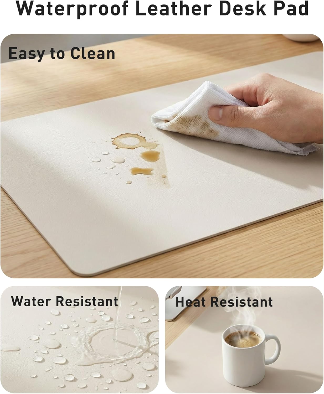 Aothia Non-Slip Waterproof PU Leather Desk Pad Protector for Mouse, Writing Desk, Office, Home, Laptop Blotter, 23.6" x 13.7", Black - Colors B