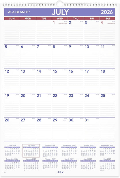 AT-A-GLANCE Wall Calendar 2026-2027 Planner, Academic 12-Month July-June, Monthly, 15-1/2" x 22-3/4", Ruled Daily Blocks (AY328)
