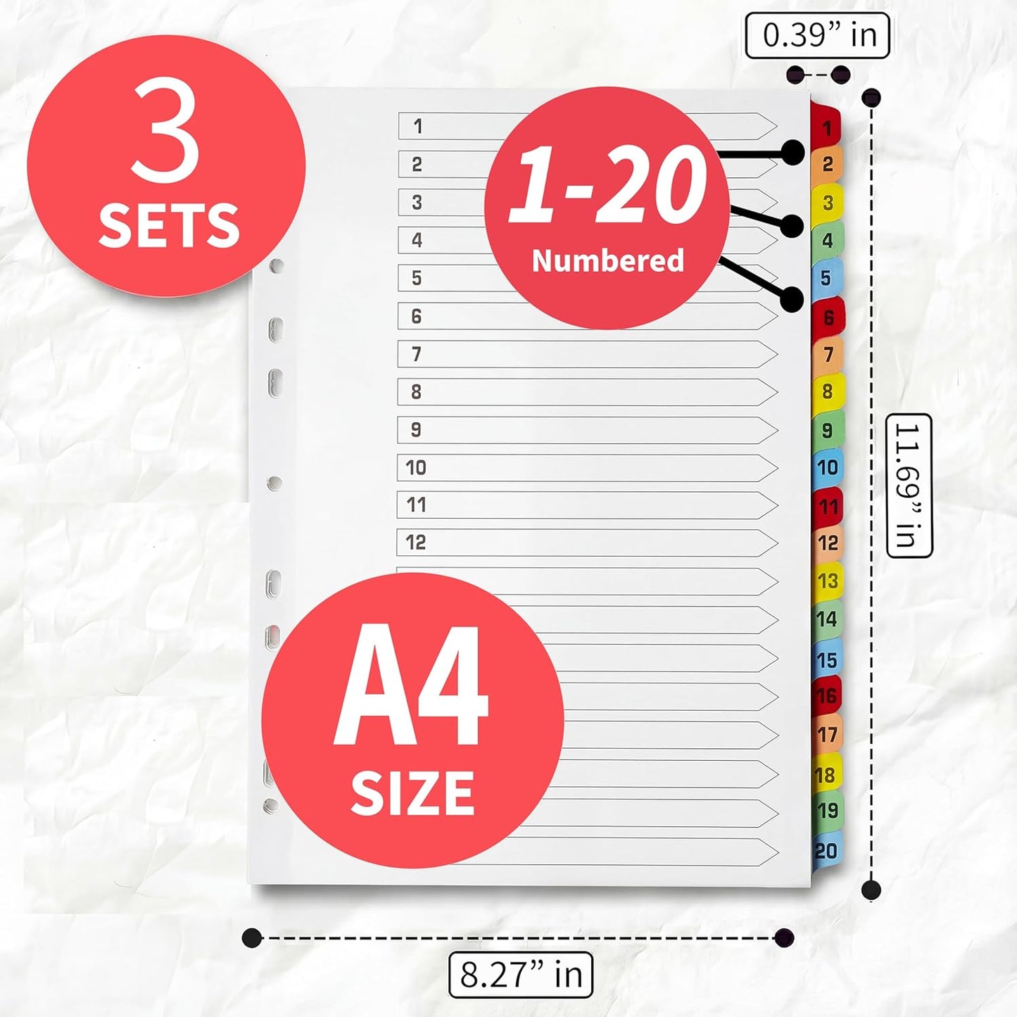 Binder Dividers with Tabs 1-20 Numbered – A4 (3 Pack) | Dividers for 3 Ring Binder | Numbered Tab Dividers for Office, School & Home Organization - The Paper Shop