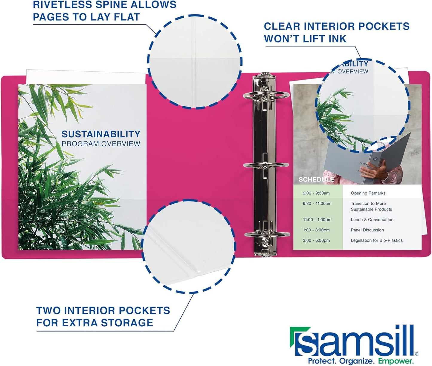 Samsill Durable 4 inch 3 Ring Binder, D Ring Binder, 100% Recycled Chipboard, Black, 2 Pack