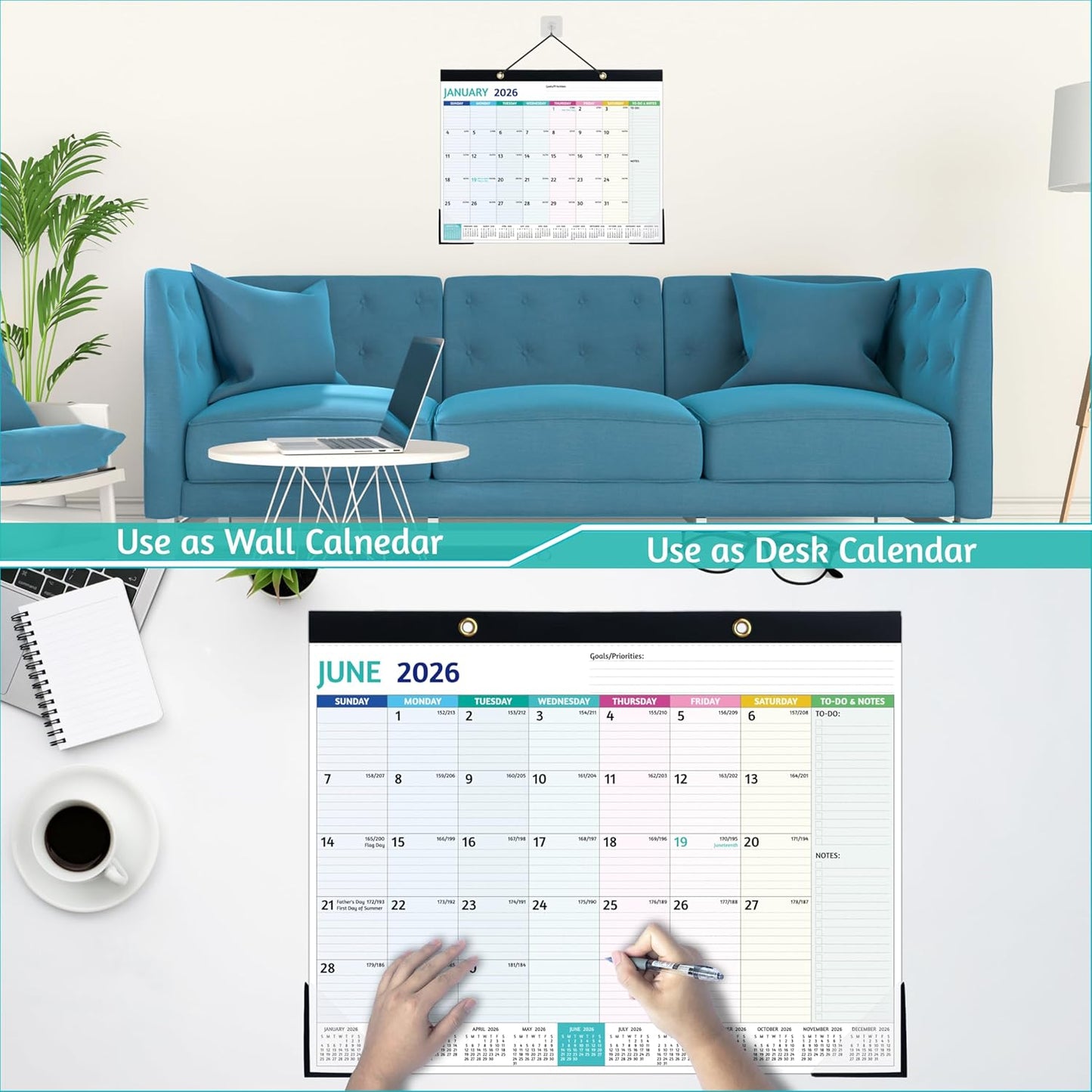 2026-2027 Desk Calendar – Run Now to MAR. 2027, 18 Monthly Desk Calendar 2026-2027 Large, 17'' x 12'', Best Desk/Wall Calendar 2026 with To-do Lists, Desk Pad, Ruled Blocks, Corner Protectors