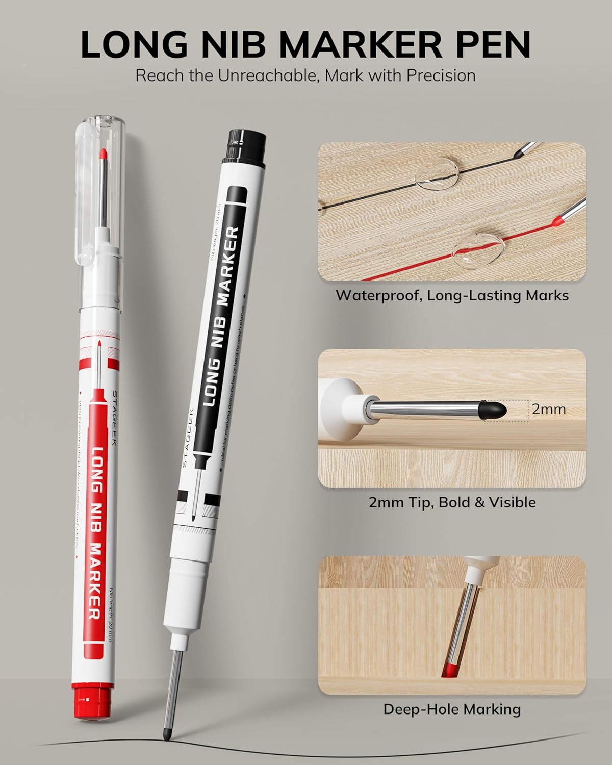Carpenter Pencils with Sharpener, 2.8mm Mechanical Pencil Set with 26 Refills, Waterproof Deep Hole Long Nib Marker for Architect Marking, Heavy Duty Woodworking Tools for Construction Electricians
