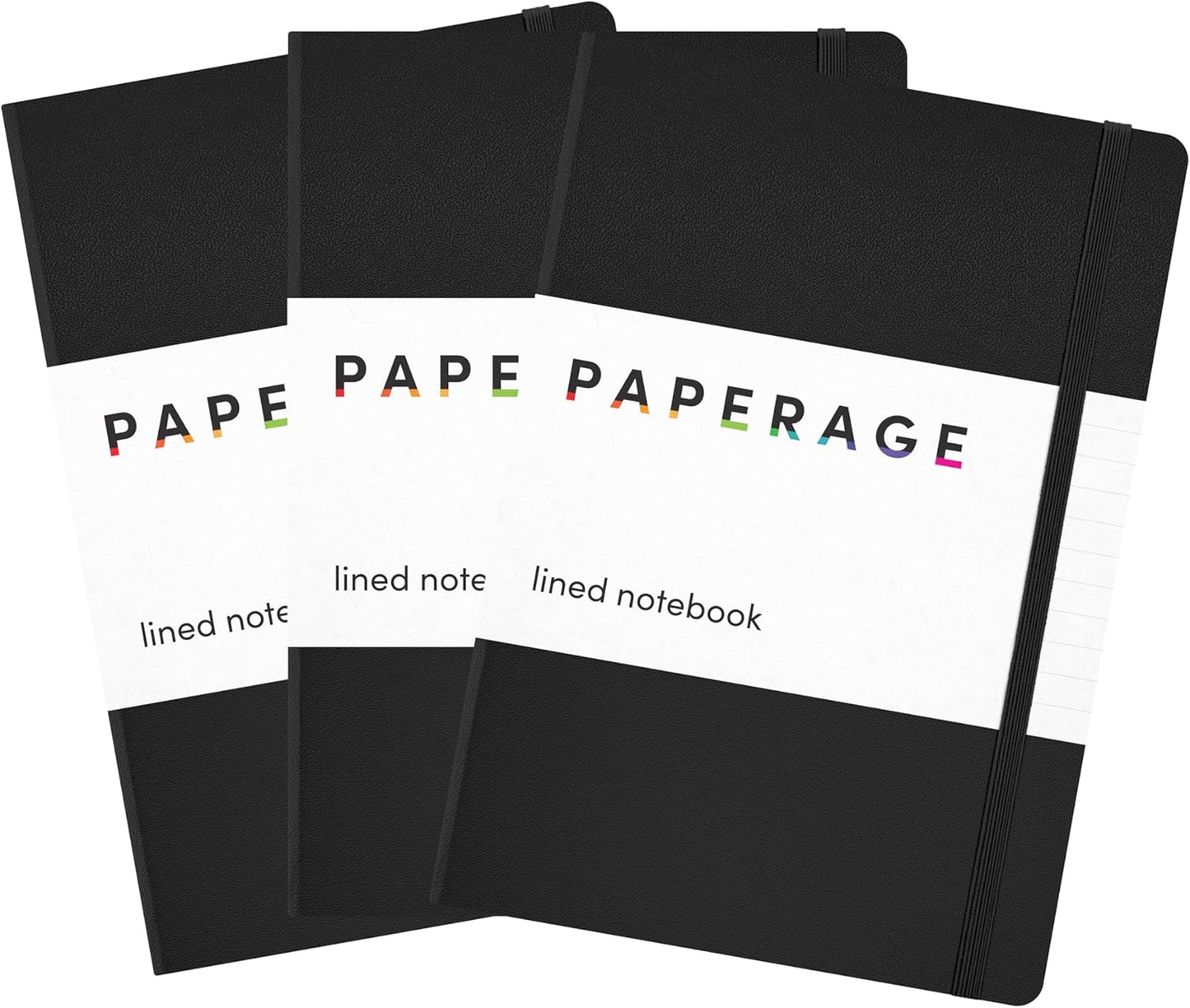 PAPERAGE Lined Journal Notebook, (Black), 160 Pages, Medium 5.6 in x 8 in - 100 GSM Thick Paper – Hardcover Journaling Notebook for Work, School & Note Taking