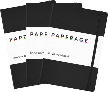 PAPERAGE Lined Journal Notebook, (Black), 160 Pages, Medium 5.6 in x 8 in - 100 GSM Thick Paper – Hardcover Journaling Notebook for Work, School & Note Taking