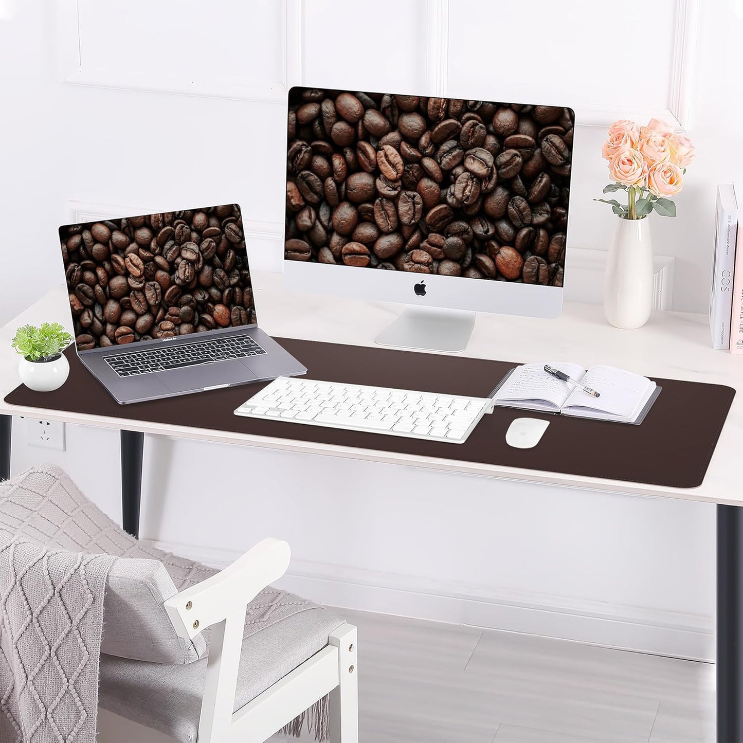 Large Desk Mat 47.2" x 17" Leather Desk Pad Protector with Natural Cork & PU Leather, Non-Slip Office Desk Mat, Large Mouse Pad, Waterproof Desk Blotter pad for Office&Home(Black)