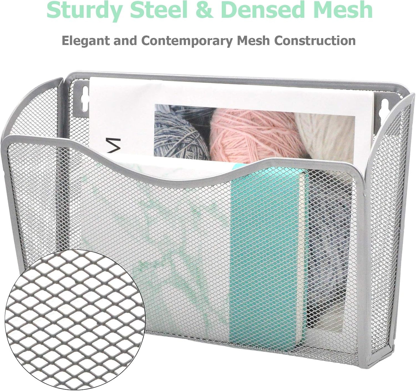 EASEPRES 3 Single Pocket Mesh Hanging File Organizer, Vertical Wall Mounted Magazine File Holder, Mount Basket Mail Paper Document Folder Organizing for Office, Home and School, Black