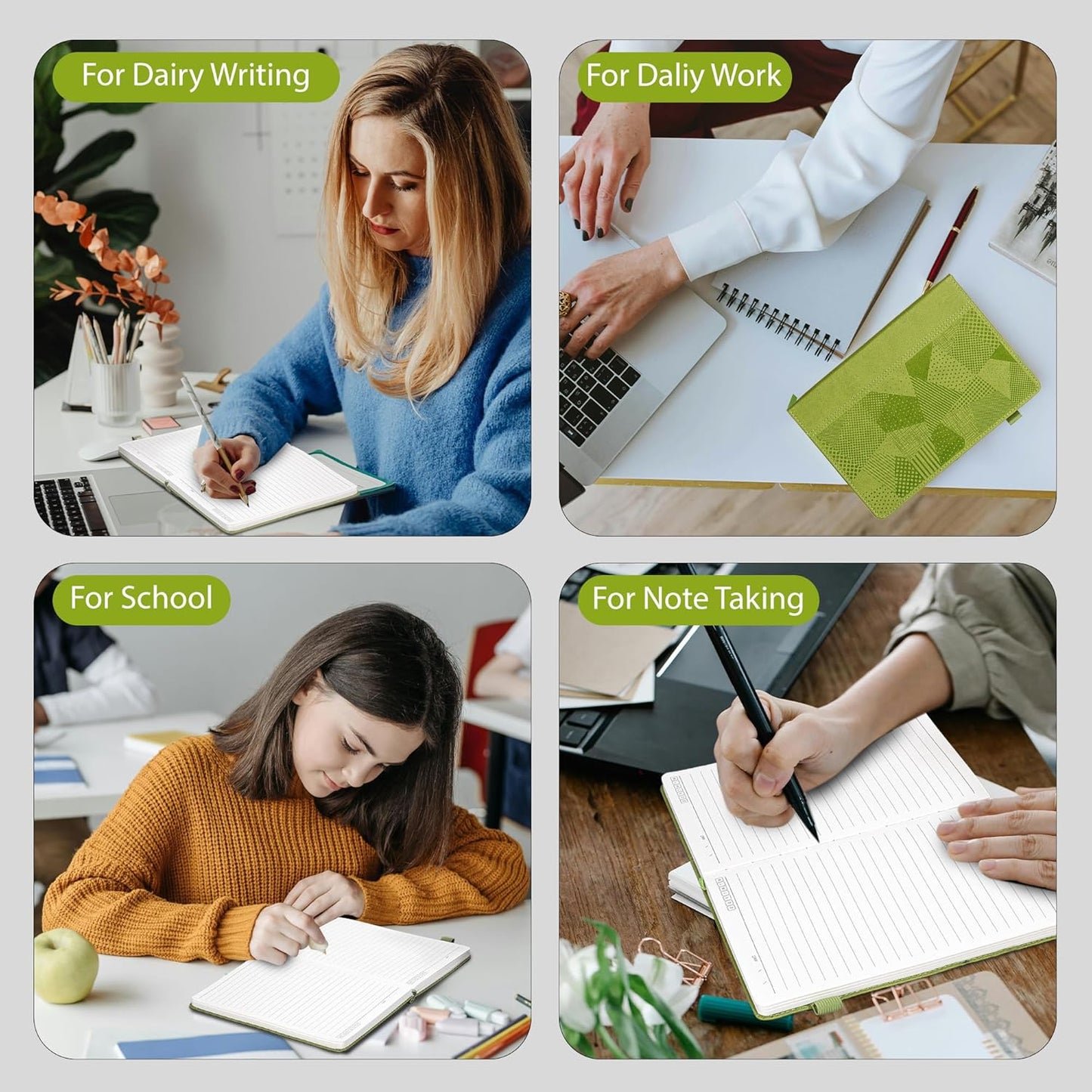 Yoment Lined Journal Notebook for Women, A5 Hardcover Leather Journal for Writing, 260 Pages 100 GSM Thick Paper, College Ruled Notebook for Work, School, Office, 5.7" x 8.3"Green