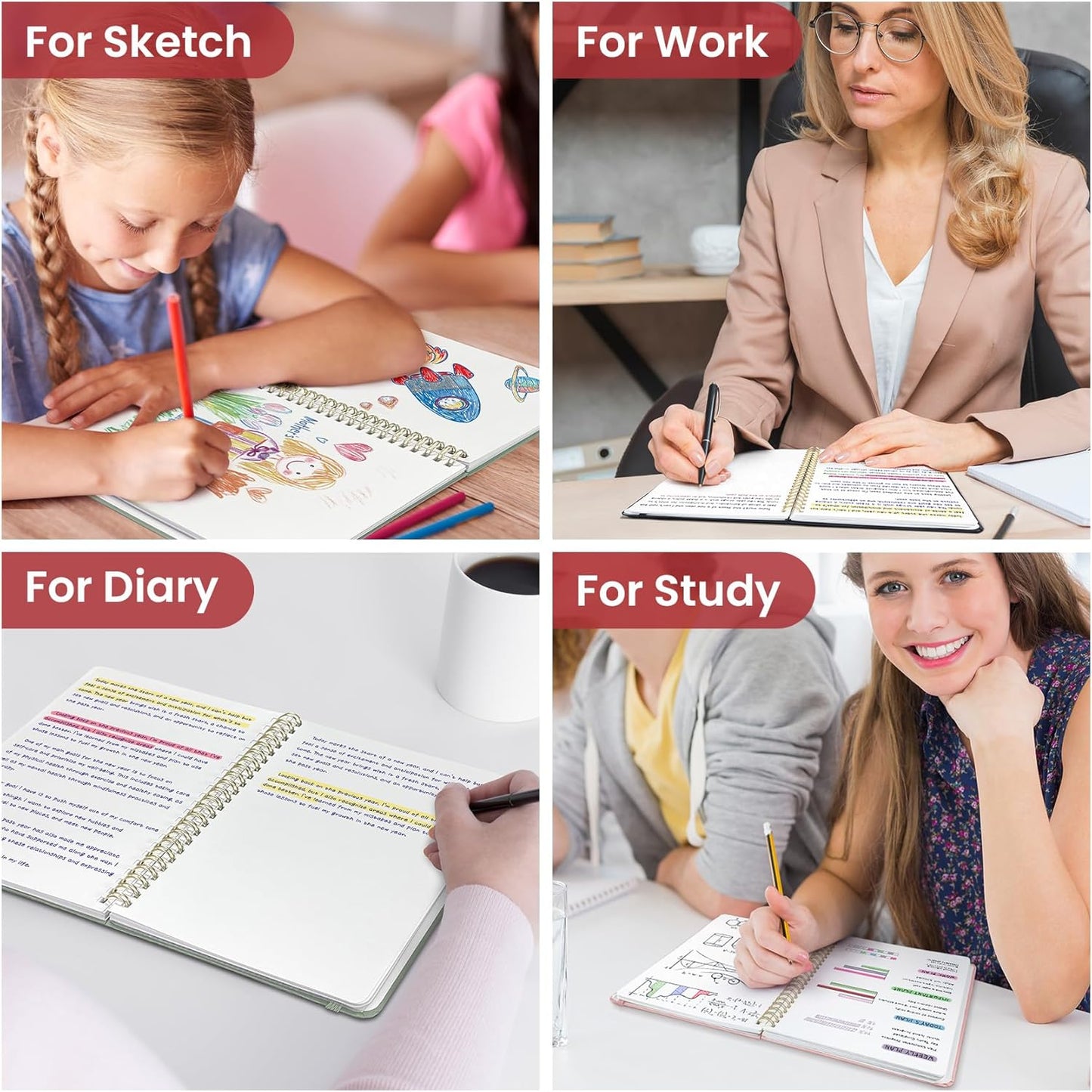 Taja Lined Spiral Journal Notebook for Women & Men, 140 Pages, College Ruled Hardcover Notebook for Work & Note Taking, Journals for Writing, A5(5.7" x 7.9") - Green