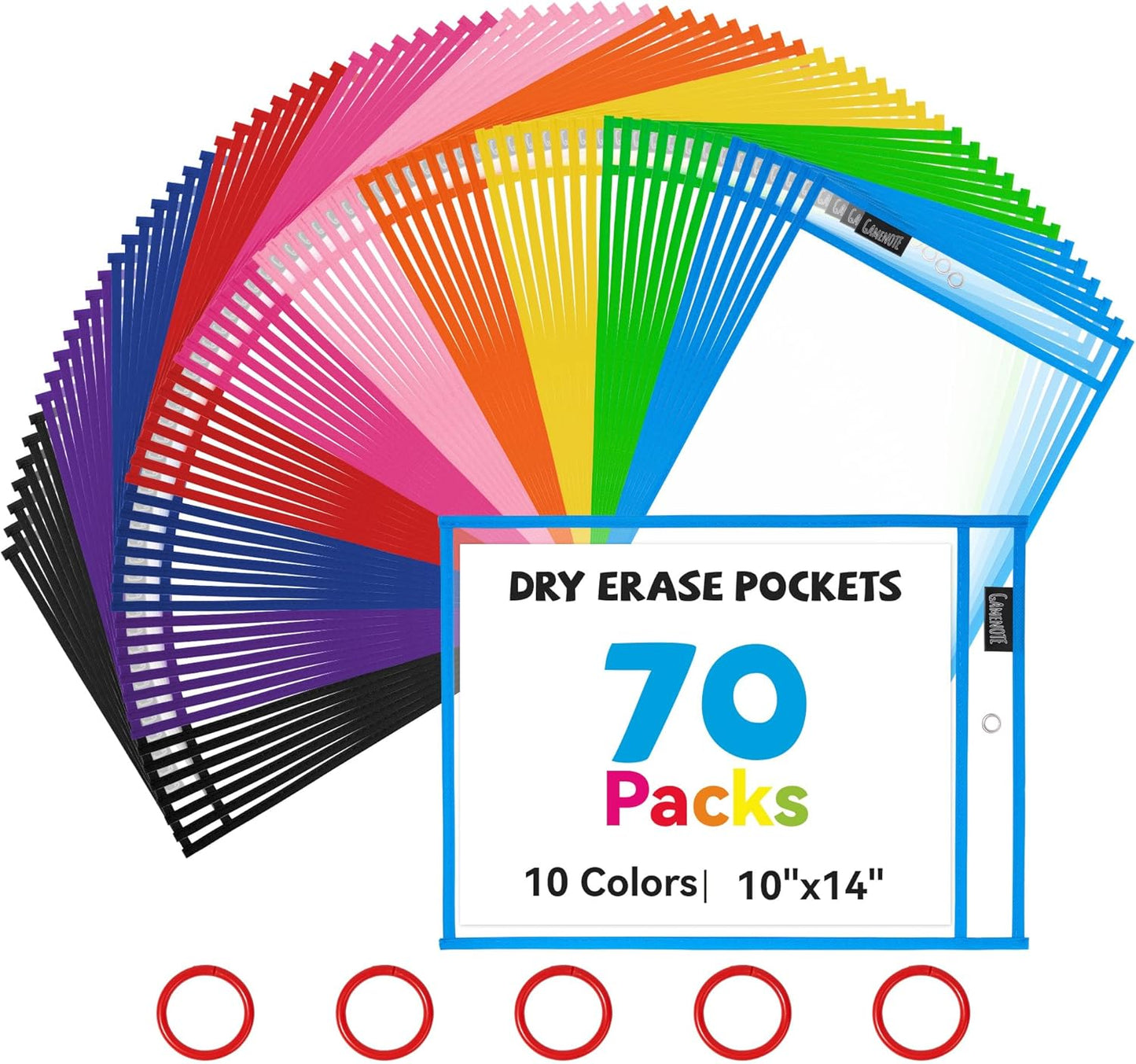 Gamenote Dry Erase Pockets 30 Pack with Rings, Oversized Reusable Plastic Sleeves Shop Job Ticket Holders Sheet Protectors Teacher Supplies Organization for Classroom Must Have, 10x14 Inches (Black)