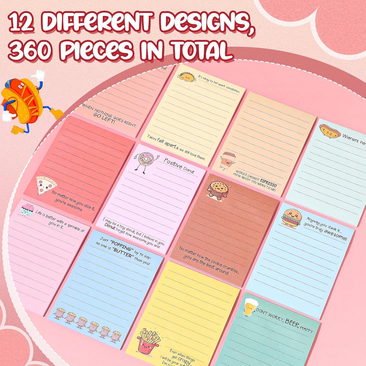 AmazingSpark 12 Pcs Cute Inspirational Sticky Notes, 4*3 Motivational Notepads Positive Emotional Support Gift Funny Lined Memo Note Pads for Office Desk Supplies Coworker Employee(Fruits,Vegetables)