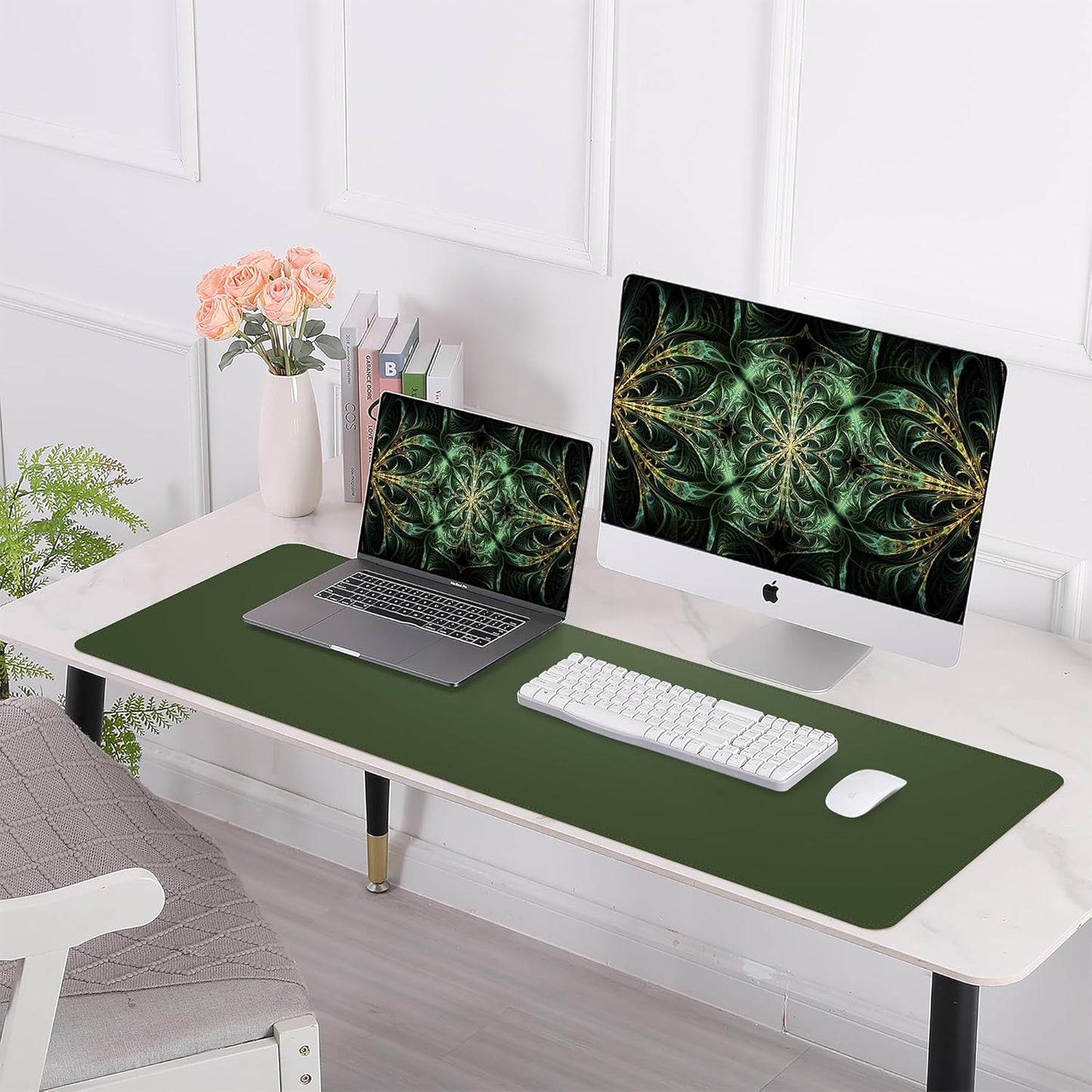 Large Desk Mat 47.2" x 17" Leather Desk Pad Protector with Natural Cork & PU Leather, Non-Slip Office Desk Mat, Large Mouse Pad, Waterproof Desk Blotter pad for Office&Home(Black)