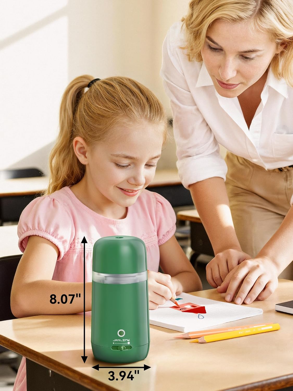 JARLINK Automatic Electric Pencil Sharpener - Hands-Free Operation, 3 Sharpness Modes, 3-Second Sharpening, Rechargeable & Portable for 7-12mm Pencils, Ideal for Classroom and Home Use (Black)