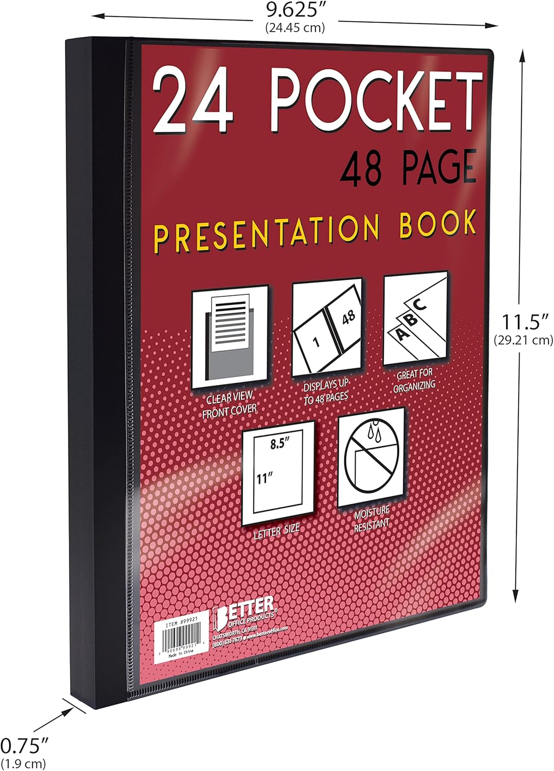 Better Office Products 24 Pocket Bound Presentation Book, Black, Clear View Front Cover, 48 Sheet Protector Pages, 8.5" x 11" Sheets, Art Portfolio, Durable Poly Covers, Letter Size (2 Pack)