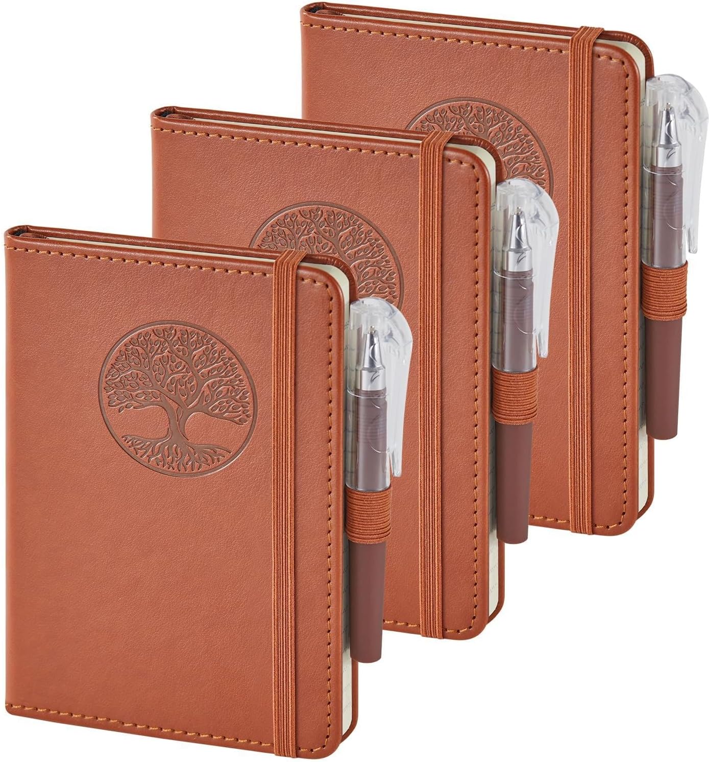 NIRMIRO Small Notebook Journals, 3 Pack Mini Pocket Note pads for Men & Women Writing, A6 Small Leather Notepad 3.7" x 5.7" with Pen, Black, Red, Green