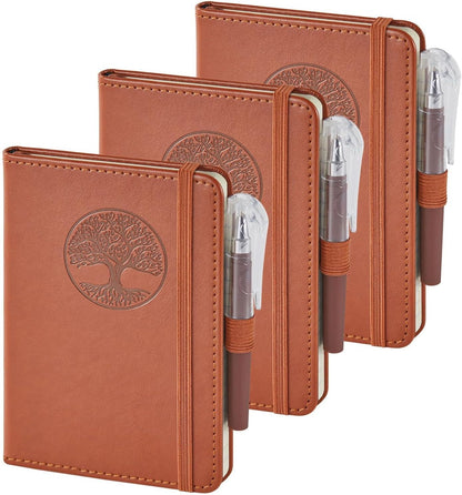 NIRMIRO Small Notebook Journals, 3 Pack Mini Pocket Note pads for Men & Women Writing, A6 Small Leather Notepad 3.7" x 5.7" with Pen, Black, Red, Green