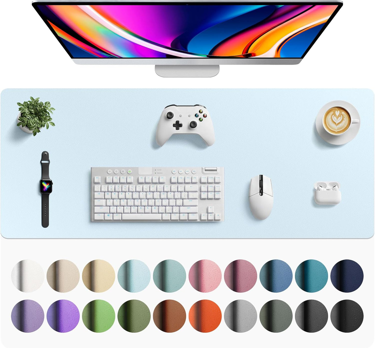 Aothia Leather Office Desk Pad Protector, Non-Slip PU Leather Desk Blotter, Waterproof Laptop Writing Mouse Pad for Office and Home, Black, 31.5" x 15.7" - Colors B