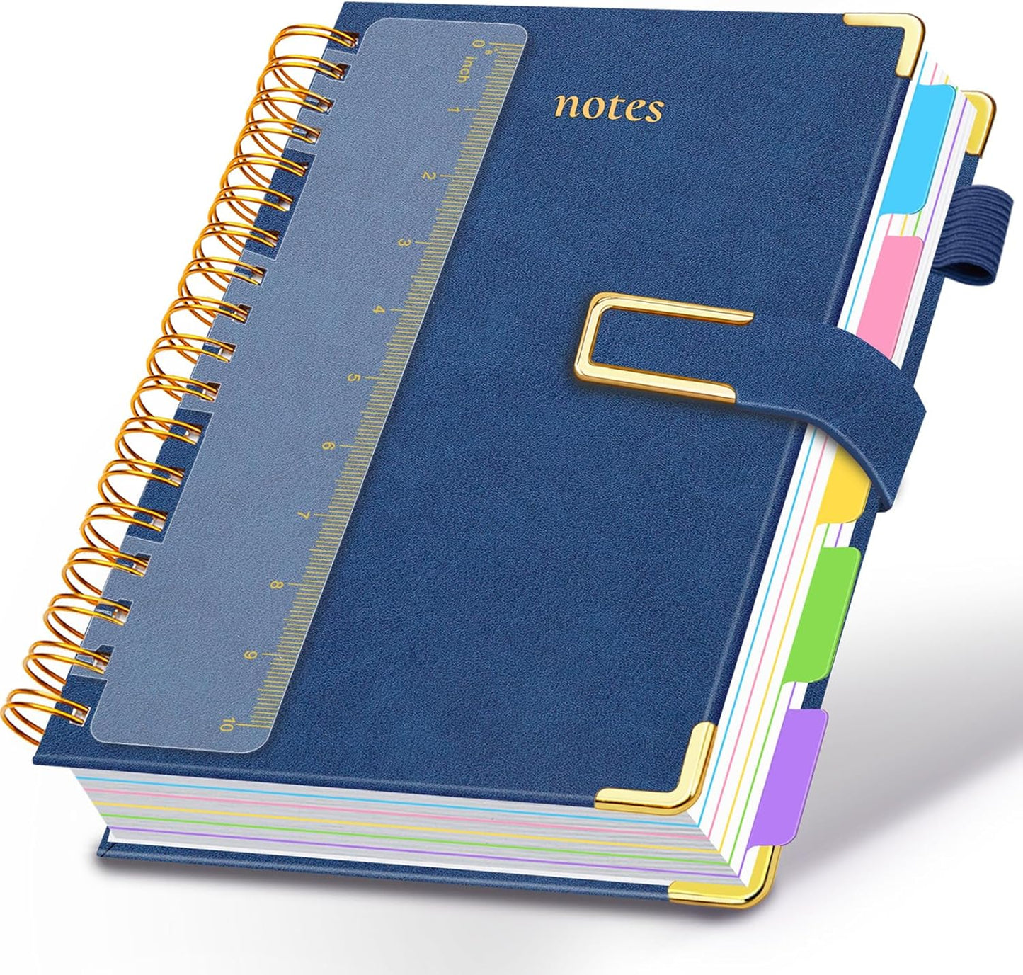 Hardcover Spiral Notebook College Ruled, 8"x10" Leather Journal Notebook with Magnetic Closure, 300 Pages 5 Subject Notebook with Dividers Tabs Journal for Women Men, Work, School(Rose Red)