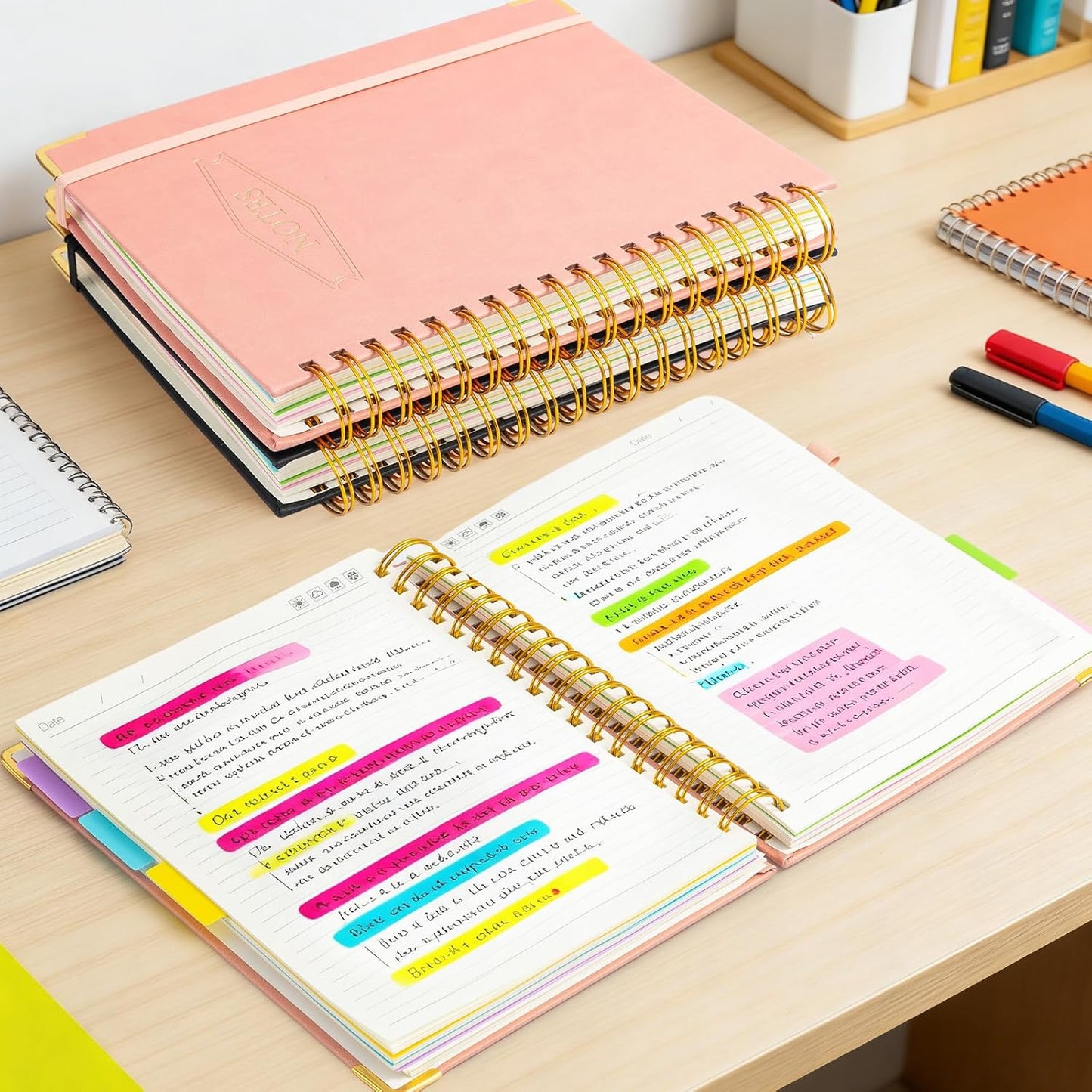 M&G Hardcover Spiral Notebook, 5 Subject Noteboook College Ruled 300 Page, Large 8"x10" B5 Notebooks for Work School, Lined Journal for Women & Men, Black