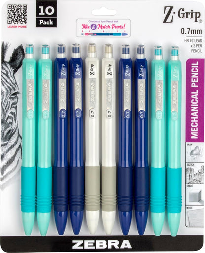 Zebra Pen, Z-Grip Mechanical Pencil, Smooth Writing, Latex-Free Grip, 0.7mm Lead, #2 HB, Pre-Loaded with Lead and Eraser, for School, Office, Everyday Use, Refillable, Clear Barrel, 24-Pack, (15241)