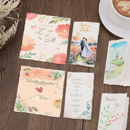 Prudiut 25 Sheets Cotton Watercolor Paper, 300 GSM Deckled Edge, 5 x 7 inch, Rough/Textured, White, for Watercolors, Wedding Invitations, Cards, Crafts