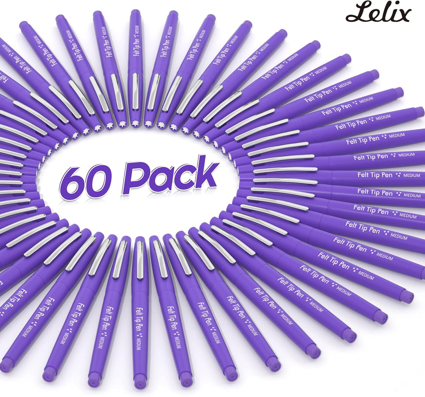 Lelix Felt Tip Pens, 15 Black Pack, 0.7mm Medium Point, Felt Tip Markers Pens for Journaling, Writing, Note Taking, Planner, Perfect for School Office and Art Supplies