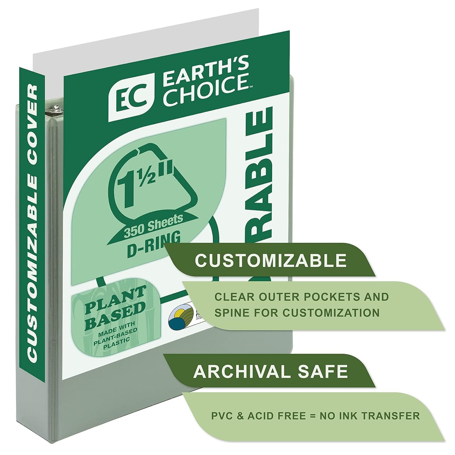 Samsill Plant-Based 1.5 Inch Durable D-Ring, View Binder, Eco-Friendly, USDA Certified Biobased, Single, Sage Green