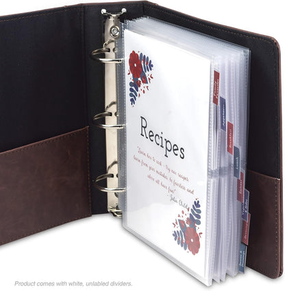 Samsill 8 Tab Recipe Dividers, Recipe Sleeves, Sheet Protector Dividers, with Tab Inserts, Clear, Super Heavyweight, Top Loading, 3 Hole Punched for Standard Letter Size Binders, Archival Safe