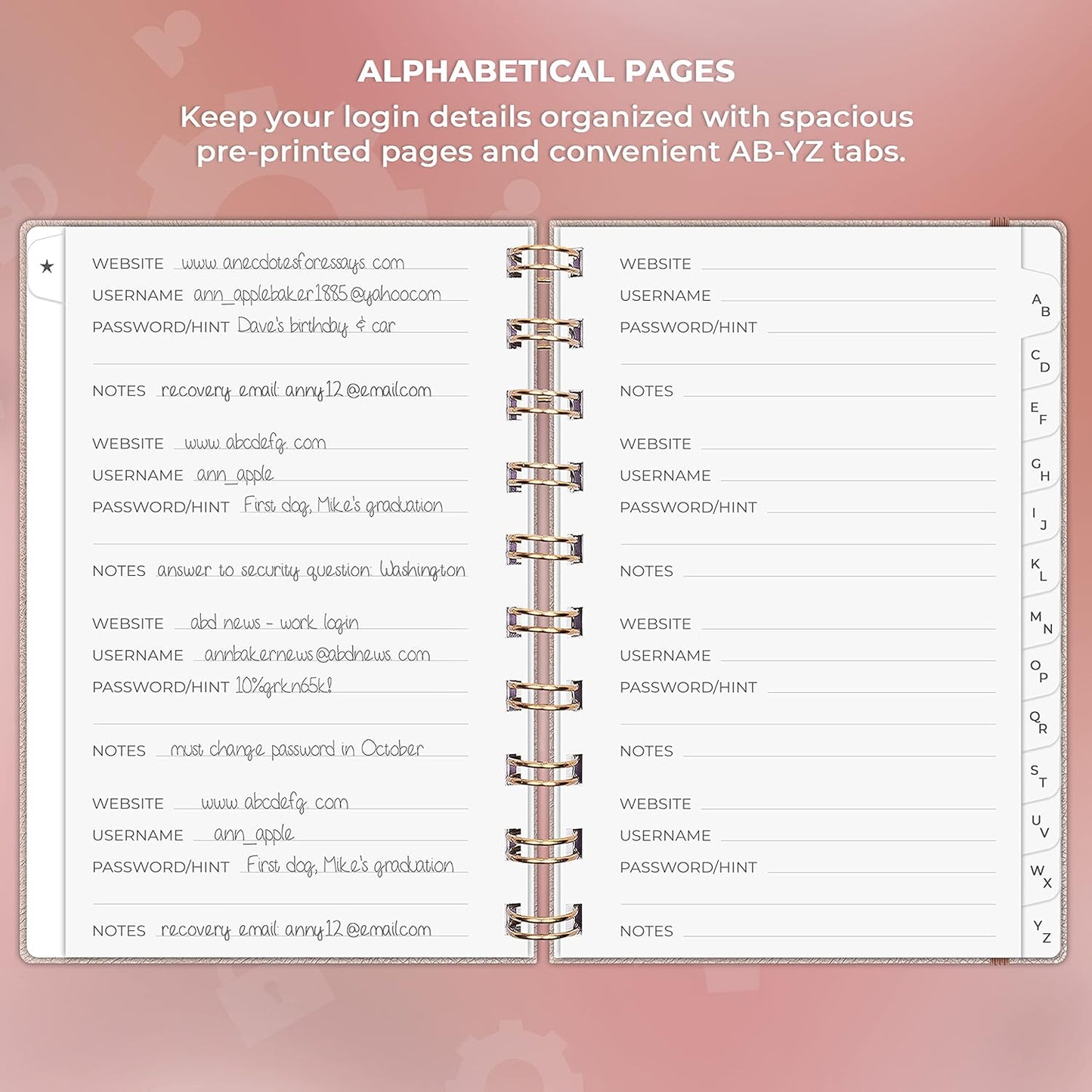 Clever Fox Password Book Spiral – Internet Address & Password Organizer with Laminated Alphabetical Tabs – Password Keeper Journal – Hardcover, Medium Size, 6.1x7.7” (Mystic Blue)