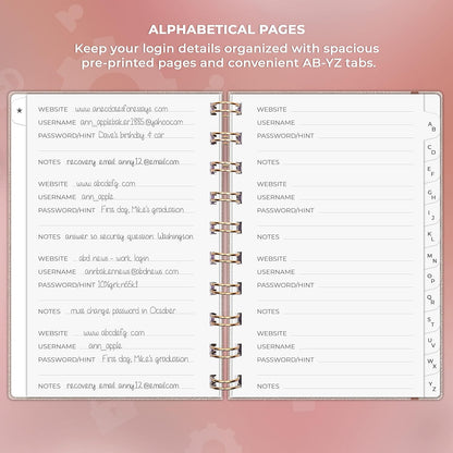 Clever Fox Password Book Spiral – Internet Address & Password Organizer with Laminated Alphabetical Tabs – Password Keeper Journal – Hardcover, Medium Size, 6.1x7.7” (Mystic Blue)