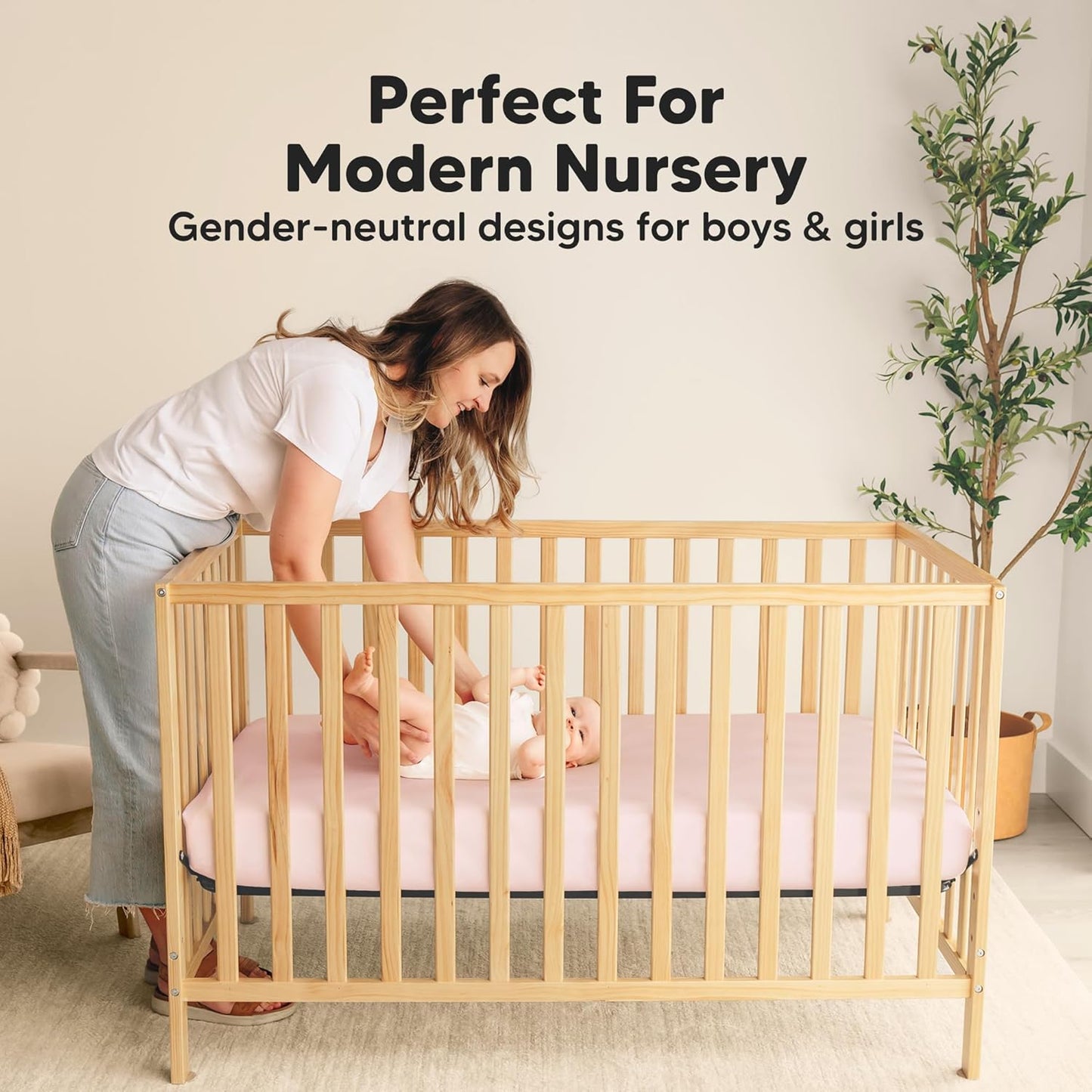 2-Pack Waterproof Crib Sheets for Boys, Girls - 52x28 Fitted Organic Cotton Baby Crib Sheets, Toddler Mattress Protector Cover, Washable, Soft & Durable Baby Bedding Essentials(Pine Grove)