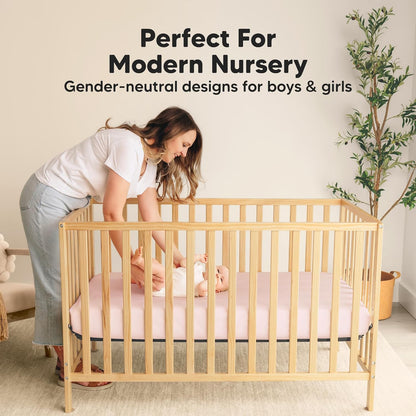2-Pack Waterproof Crib Sheets for Boys, Girls - 52x28 Fitted Organic Cotton Baby Crib Sheets, Toddler Mattress Protector Cover, Washable, Soft & Durable Baby Bedding Essentials(Pine Grove)