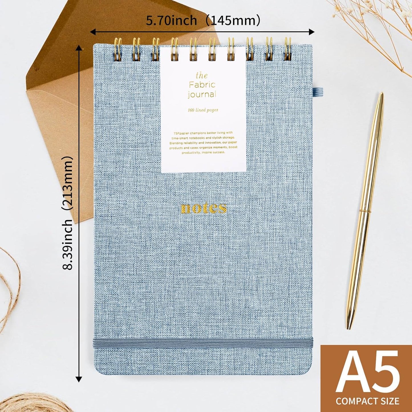 A5 Top Spiral Notebook – Hardcover Journal 160 Pages 100 GSM Thick Paper With Elastic Band & Pen Holder Steno Pads College Ruled Writing Notebooks for Work School Travel Pink
