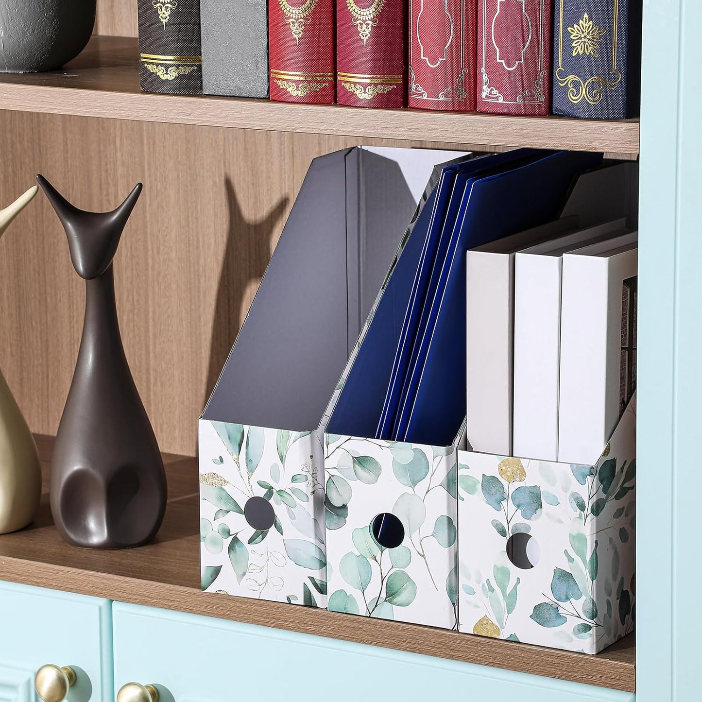 PerKoop 6 Pcs Decorative Magazine File Holders Floral Foldable File Folders Magazine Storage Boxes Rack Desk Organizer Documents with Printable Labels for School Office Home (Floral)