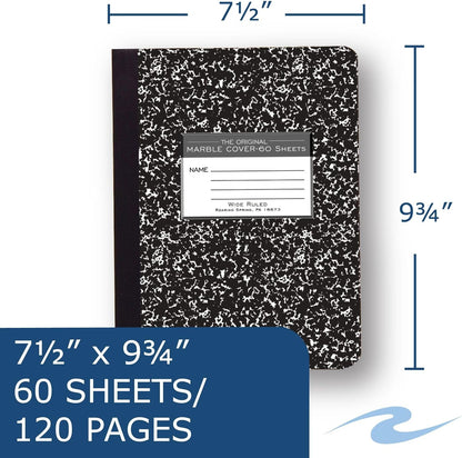 ROARING SPRING Hard Cover Composition Notebook, Black Marble Comp Book, 9.75″ x 7.5″, College-Ruled with Margin, 100 Sheets (200 Pages), Made in USA