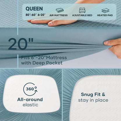OhGeni 100% Waterproof Queen Size Mattress Protector,Soft Mattress Pad, Cooling Breathable Fitted Sheets,Washable Bed Cover,Non-Slip Deep Pocket,Noiseless for Bedroom