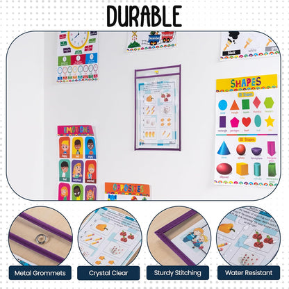 Essex Wares - 6 Pack, Assorted, Dry Erase Pocket Document Protectors, 10" Wide x 13.5" Tall- Dry Erase Clear Plastic Sleeves - Reusable & Easy Erase Plastic Invoice Holders, Water-Resistant & Durable